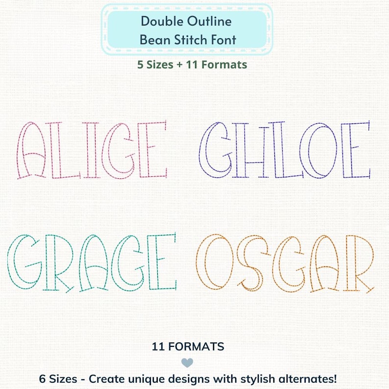Double Outline Bean Stitch Font - Modern Tall Alphabet Embroidery ...