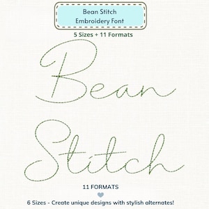 Bean Stitch Embroidery Font - Delicate Handwritten Script Alphabet - Thin Outline Cursive Lettering - Modern Heirloom BX Font Digital File