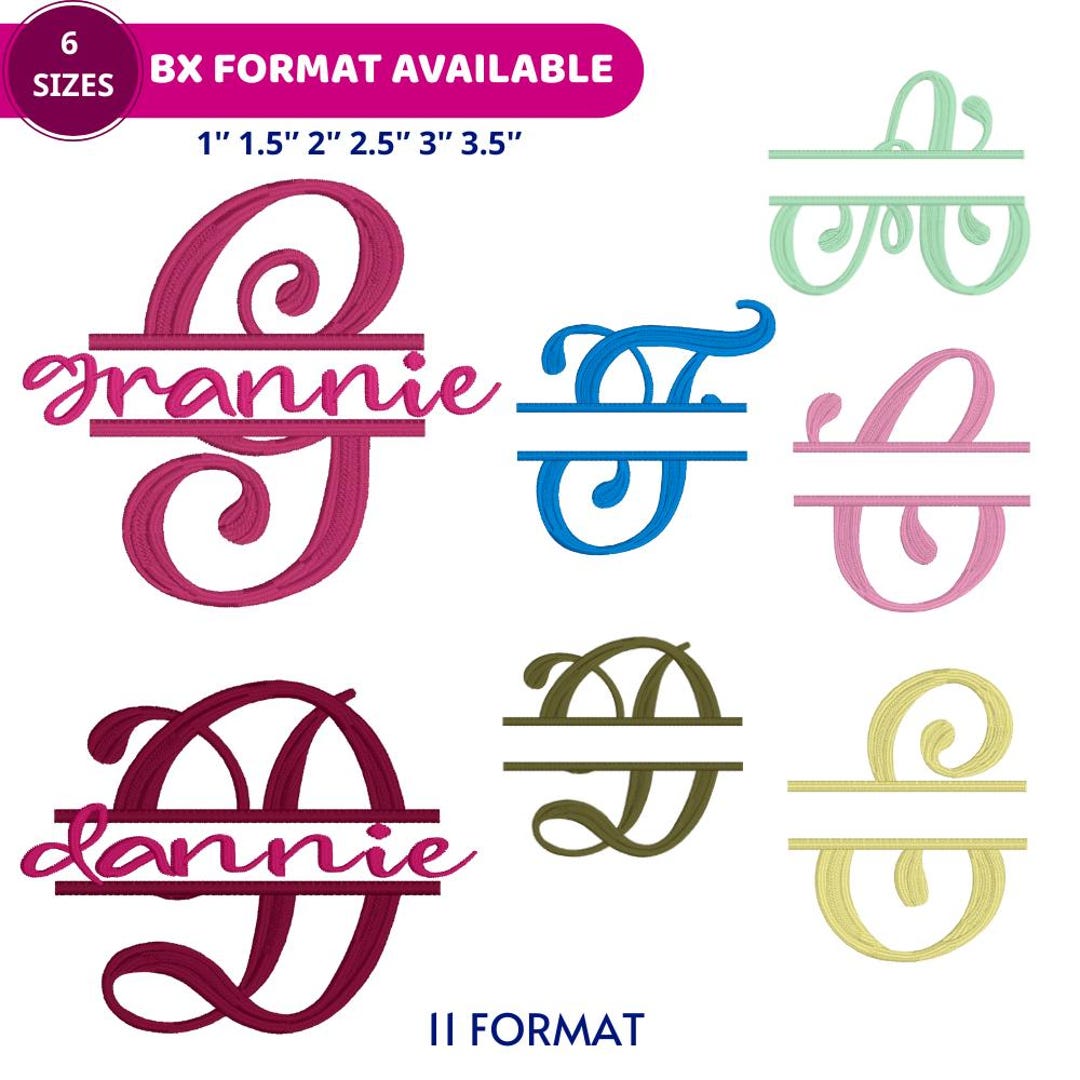 Duo Split Monogram Embroidery Font, Split Letter Alphabet With Script ...
