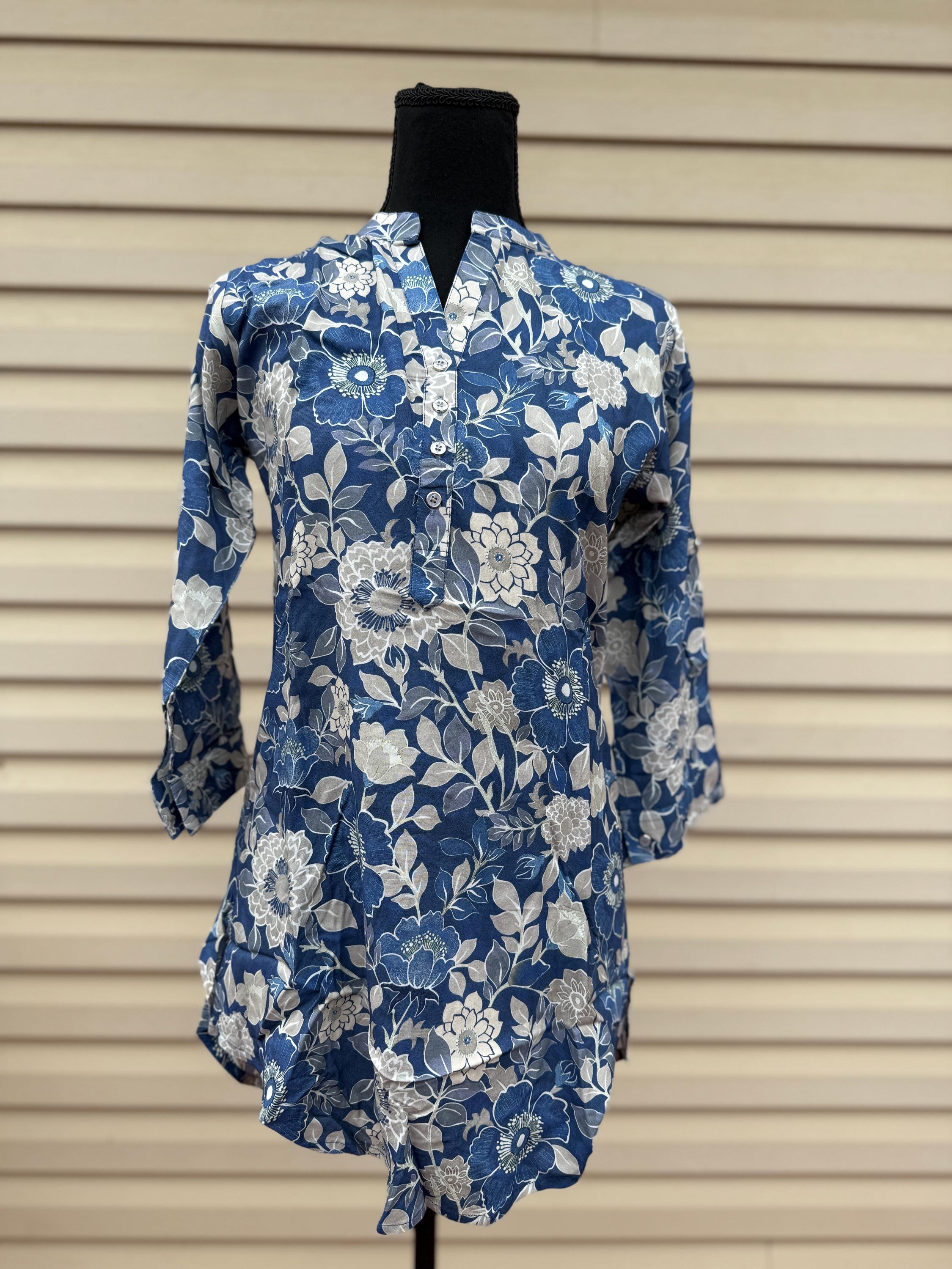 princess polly baby blue dress Women Floral Printed Belted Tunic | Blue main image 1