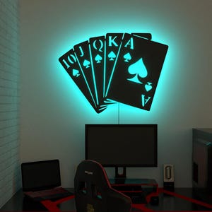 Poker RGB Led Wall Art Backlight, Playing Cards Room Decor, Gambler LED Wall Sign, Luxury Wall Light, Custom Size Wall Decoration