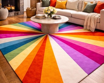Colorful Starburst Tufted Rug – Handmade Rainbow Area Rug,