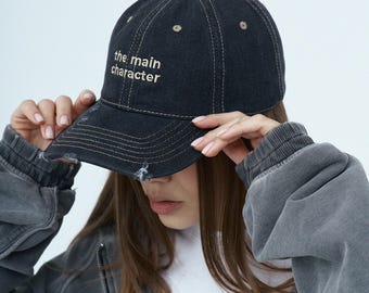 Black Denim Baseball Cap the Main Character Dad Hat - Etsy