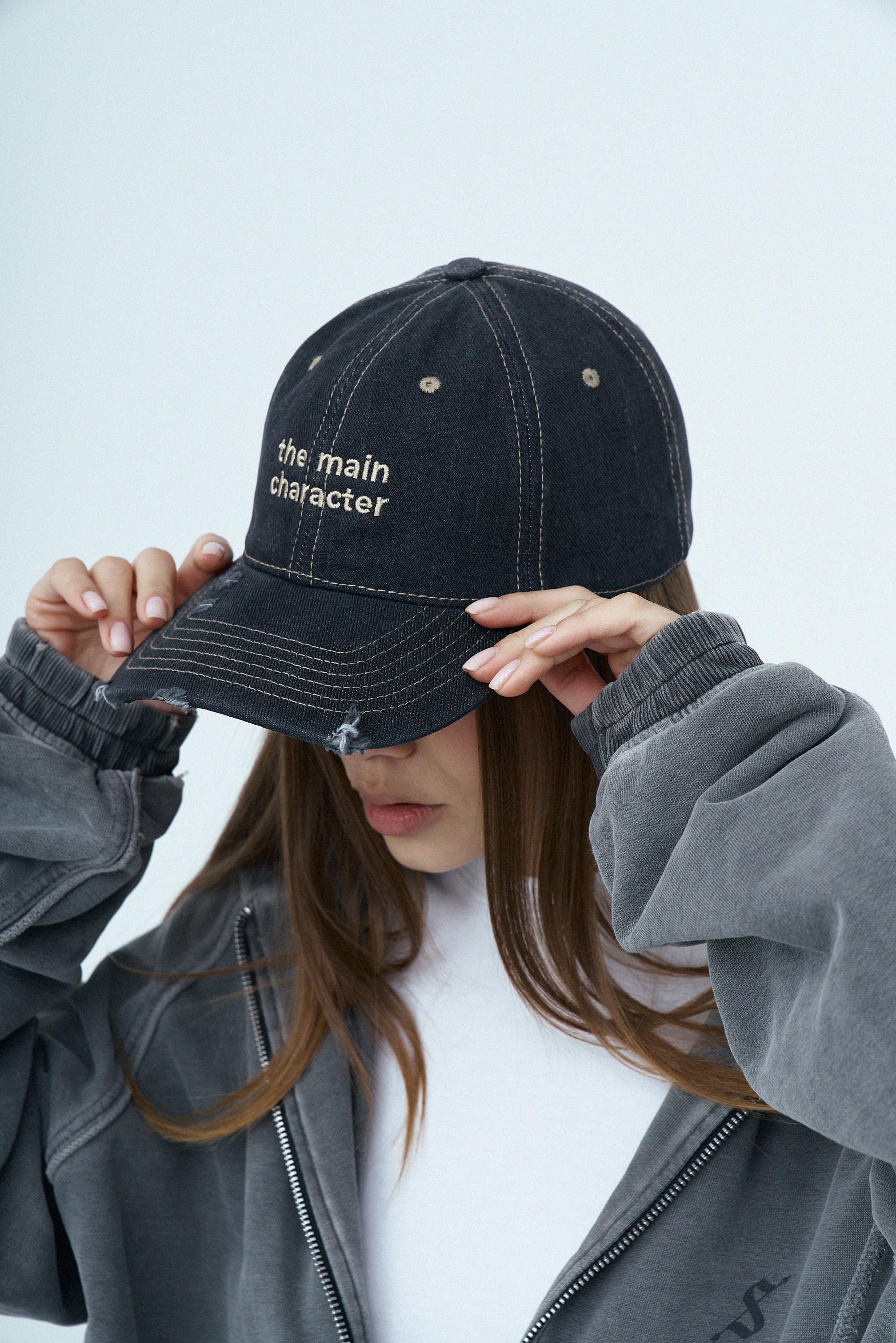 Black Denim Baseball Cap the Main Character Dad Hat - Etsy