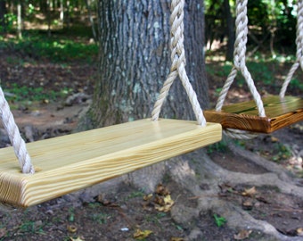 Handcrafted Wooden Tree Swing, Natural or Charred, Rope Included