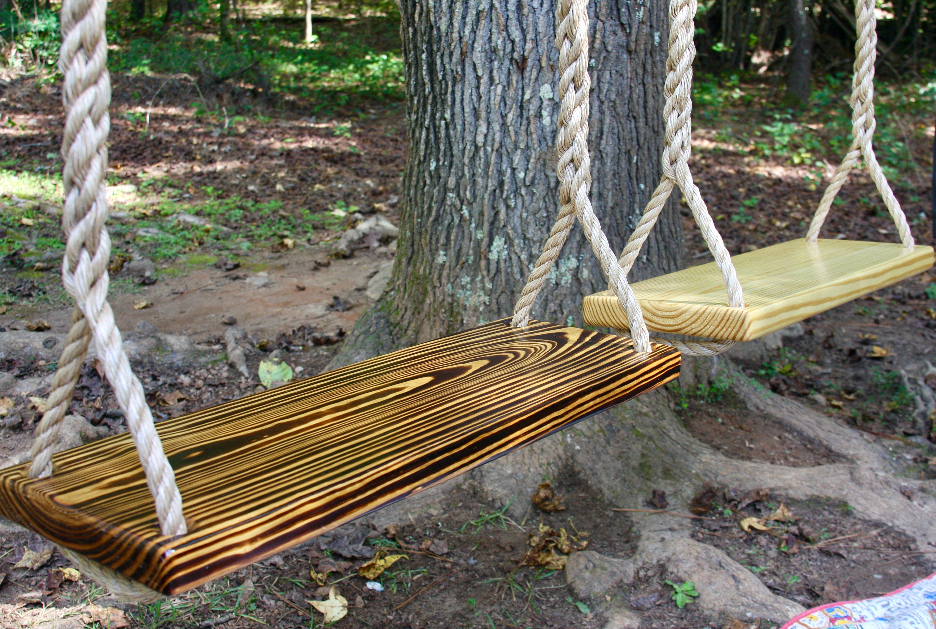 Handcrafted Large Adult Wooden Tree Swing, Natural or Charred