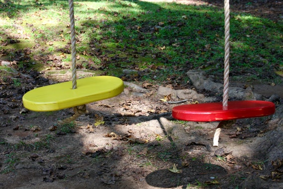 Handcrafted Large Adult Painted Wooden Disc Tree Swing, Rope