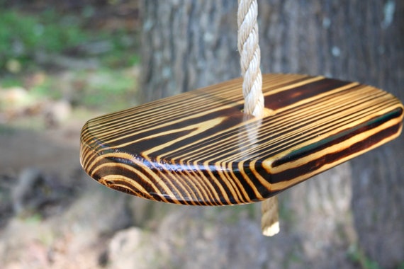 Handcrafted Wooden Disc Tree Swing, Natural or Charred, Rope Included 