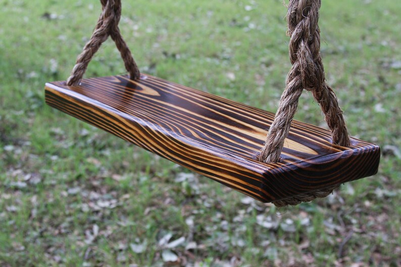 Wooden Charred Pine Tree Swing Double Rope