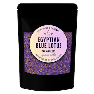 PRE-GROUND 100% Organic Egyptian Blue Lotus Petals & Stems • Nymphaea caerulea • No Additives, Pesticides, or Chemicals • Blue Lotus Flower