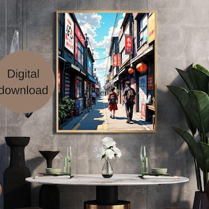 Druckbares japanisches Straßenplakat – druckbare Wandkunst – asiatische urbane Illustration – moderne Wanddekoration