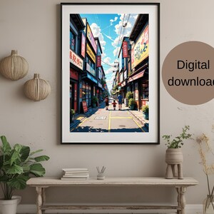 Druckbares japanisches Straßenplakat – druckbare Wandkunst – asiatische urbane Illustration – moderne Wanddekoration