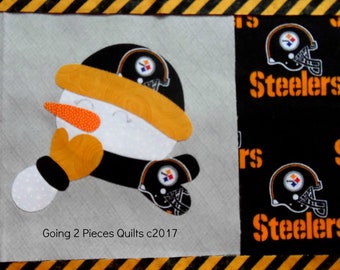 KIT - Pittsburgh Steelers Snowman Mug Rug, finished size 7" x 10",  Machine applique and sewing required