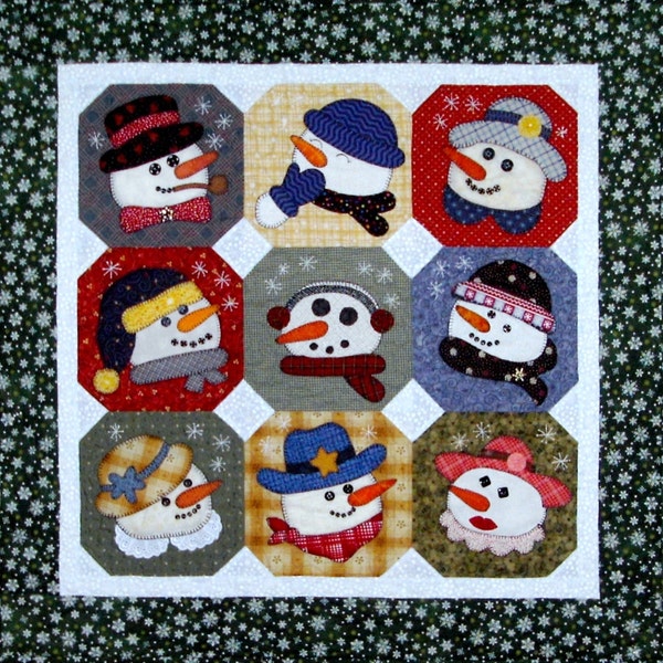 Digital Snowman Paper Dolls machine applique Quilt Pattern 32 1/2" square