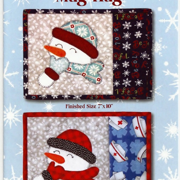 Digital  Joyful Snowman Mug Rug Pattern, 7" x 10" finished.