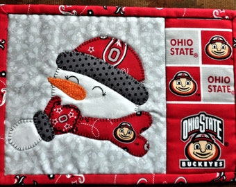 KIT - Ohio State Snowman Mug Rug,  finished size 7" x 10", Machine applique and sewing required