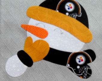 Pittsburg Steelers Snowman, small fusible applique, 5" x 5 1/2", ready to fuse and sew