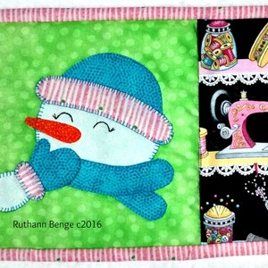 Digital Joyful Snowman Mug Rug Pattern, 7 x 10 finished. image 3