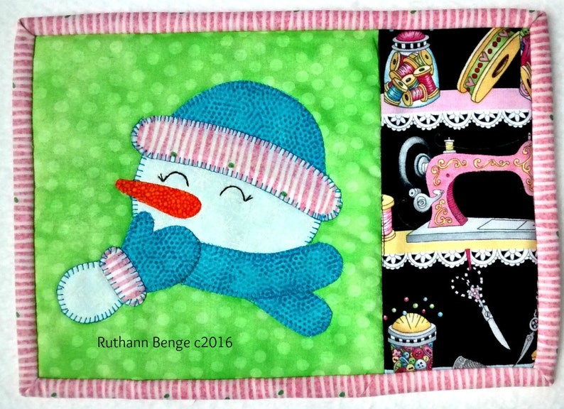 Digital Joyful Snowman Mug Rug Pattern, 7 x 10 finished. image 3