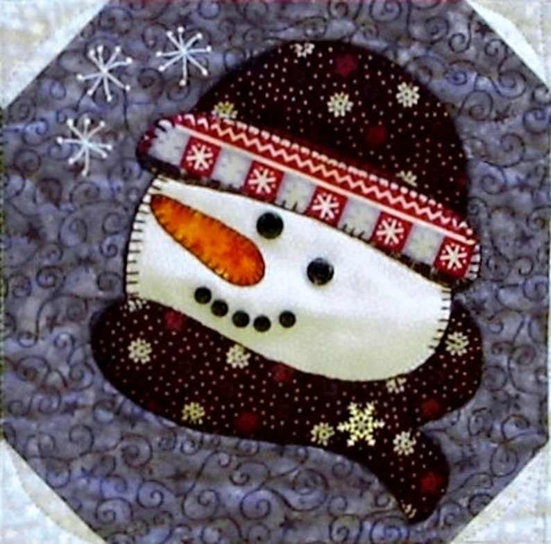 Digital Snowman Paper Dolls machine applique Quilt Pattern 32 1/2 square image 2