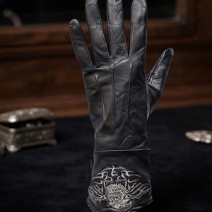 Women's Leather Motorcycle Gauntlets | Embroidered Eagle Winter Gloves