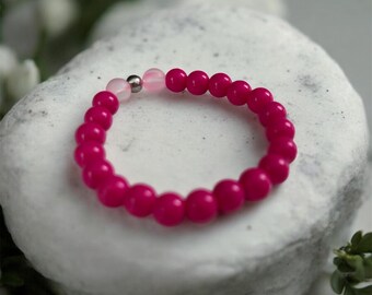 Hot Pink Glass Beaded Bracelet – 6" Stretch