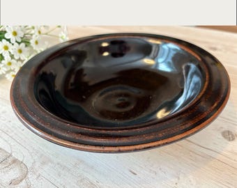 Handmade Black Glazed Stoneware Bowl, Wheel Thrown Prep Dish