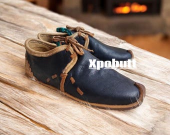 Ottoman Black Warrior Leather Boots Handmade Turkish Medieval Shoes Viking Renaissance Faire Slippers Unisex Barefoot Leather Footwear