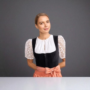Elegant Dirndl Dress with Peach Apron | Traditional Bavarian Oktoberfest Outfit. No Blouse Include