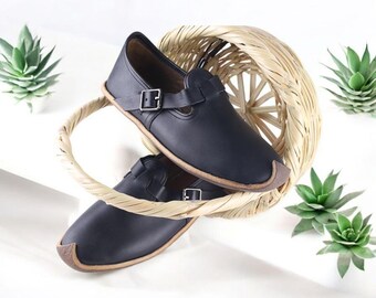 Handmade Black Leather Sandals | Artisan Buckle Shoes