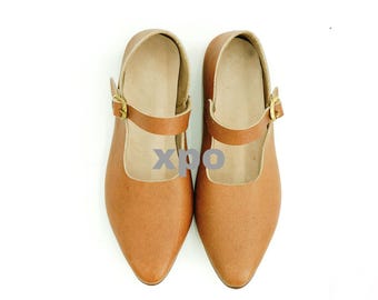 Minimalist Leather Mary Jane Shoes Handmade Brown Leather Flats for Women Vintage Inspired Footwear