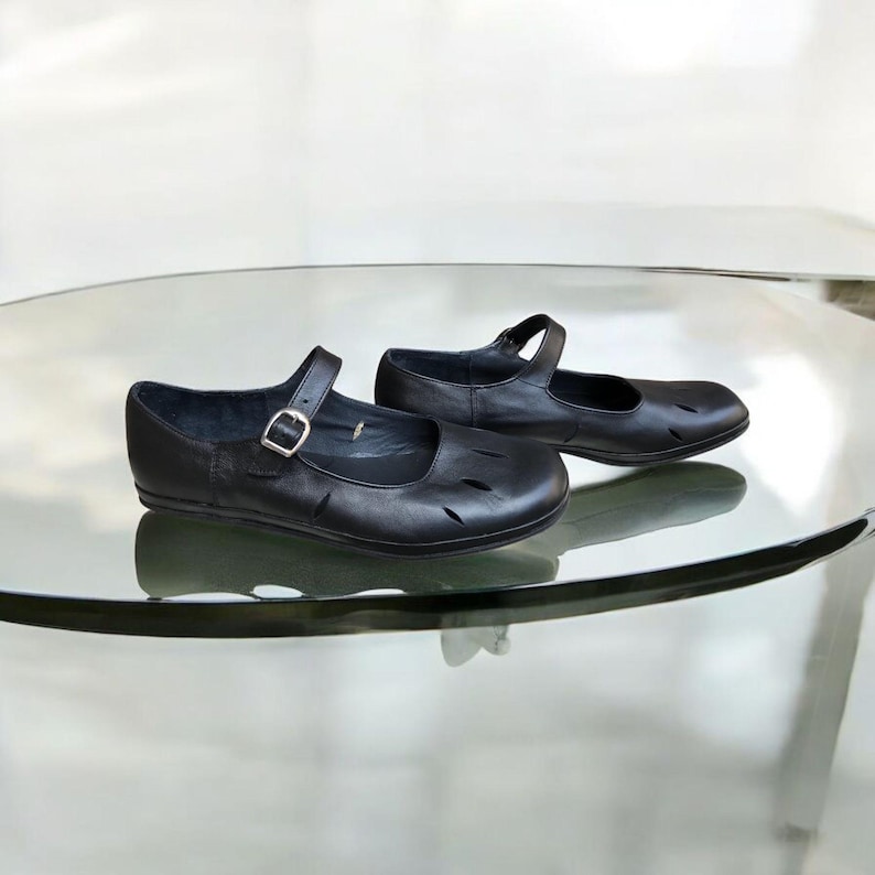 Handmade Black Leather Mary Jane Flats – Vintage Buckle Shoes - Etsy