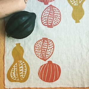 Squash, Garden Linen Fabric, Tea Towel, Retro, Colorful, Bohemian, Anniversary, Eco Towel, Gift for her, Housewarming gift, Vegan, Food image 1