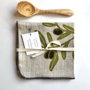 Olive Branch Linen Napkins, Mediterranean, Food, Garden image 2