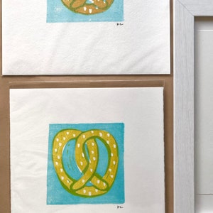 Pretzel linocut Original Food art image 4