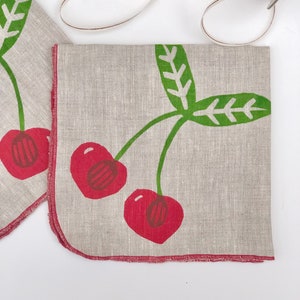 Cherries Linen Napkins, Hand printed fruit napkins