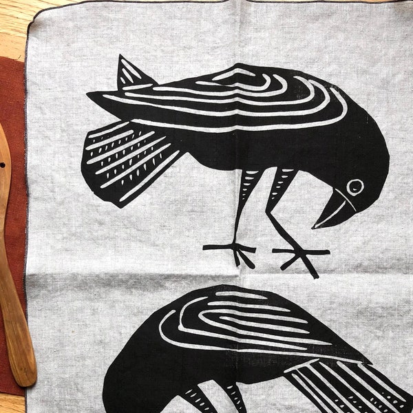 Raven Tea Towel, Bird lovers gift, Bird tea towel
