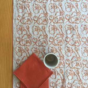 Poppy Flowers hand printed linen table runner image 1