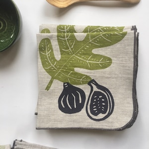 Fig Linen Napkins, Set of 4,  Hand Printed Napkins