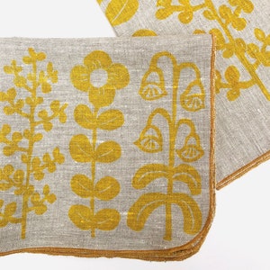 Yellow Folk Flowers, Linen Cloth Napkin Set image 6