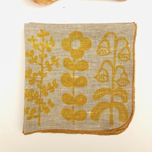 Yellow Folk Flowers, Linen Cloth Napkin Set image 4