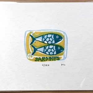 Sardine linocut original art image 2