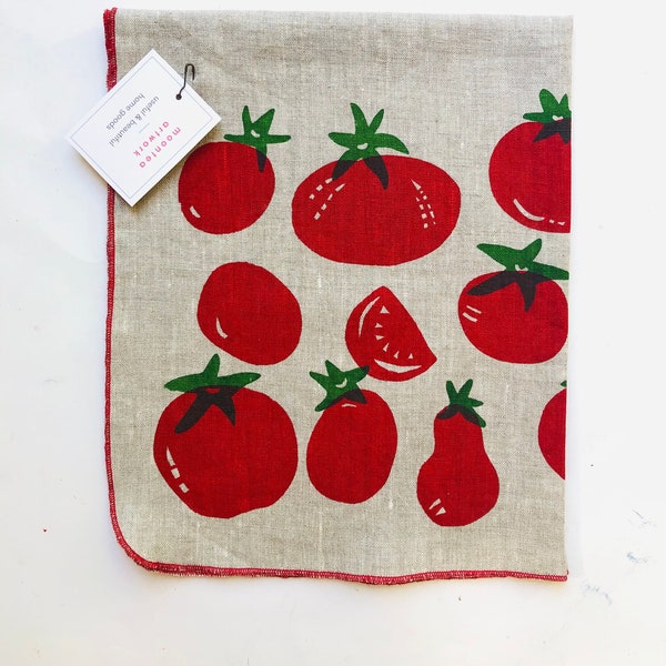 Tomato Linen Fabric Tea Towel, Kitchen, Veggie, Food, Handmade, Housewarming gift, wedding gift