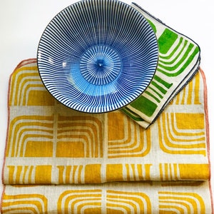 Linen Placemats, Retro design, mustard yellow, hand printed image 2