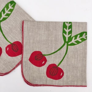 Cherries Linen Napkins, Hand printed fruit napkins image 3