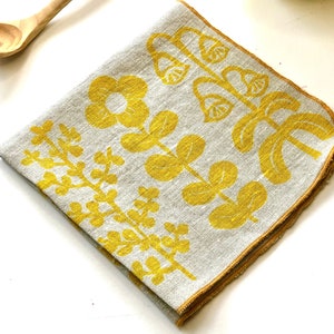 Yellow Folk Flowers, Linen Cloth Napkin Set image 2