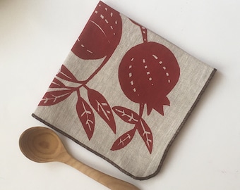 Linen Napkin Pomegranate, Kitchen, Winter handprinted homegoods