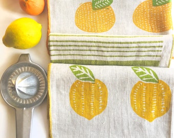 Citrus Tea Towel, Lemon, Food, Handmade, linen, garden lover, cheerful gift, Housewarming gift, wedding gift