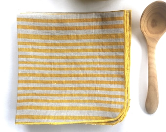 Striped linen napkins, bright yellow printed stripes, cheerful napkins, happy kitchen, gift for her, fun kitchen, napkin sets, sunny color