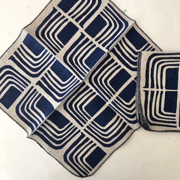 Retro 70s Linen Napkins Blue
